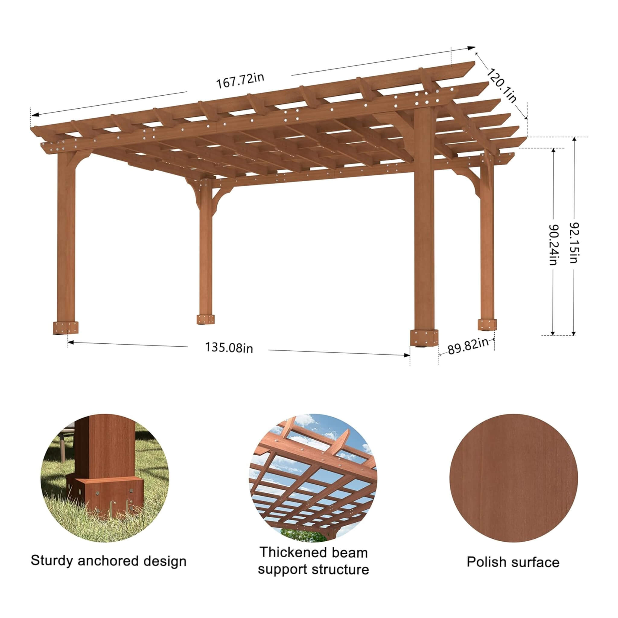 Alora Outdoor Cedar Wood Patio Pergola With Slatted Trellis Roof (SAK92150)