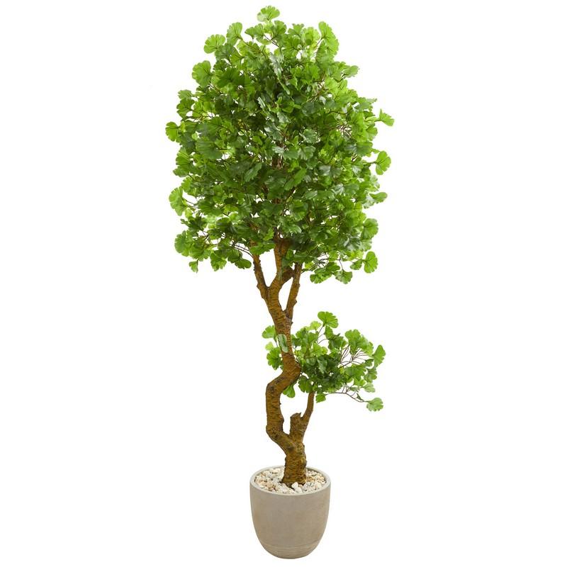 6.5' Jingo Artificial Tree in Sand Colored Planter UV Resistant (Indoor/Outdoor)