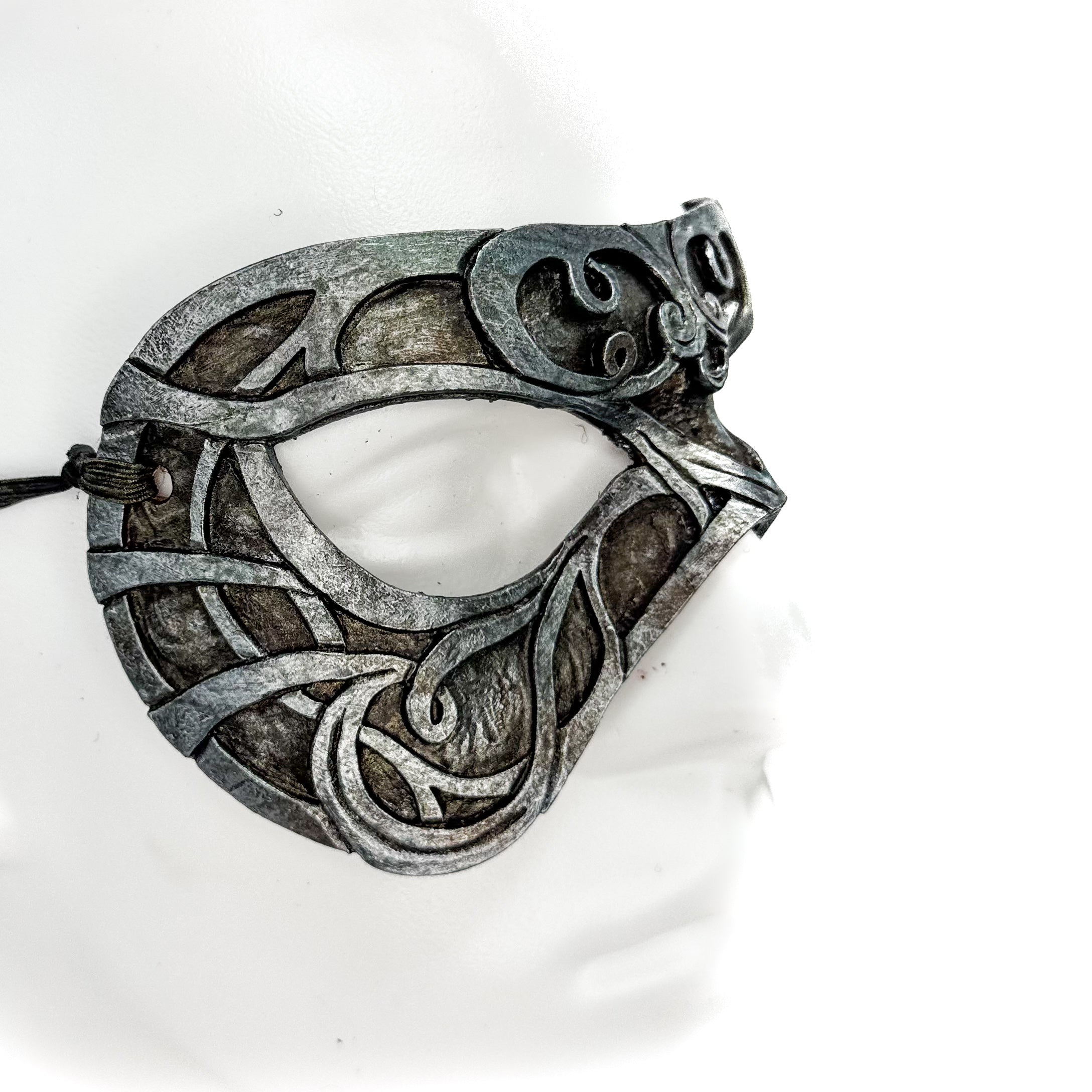 Dual Layer Ornate Masquerade Handmade Genuine Leather Eye Mask in Antiqued Silver