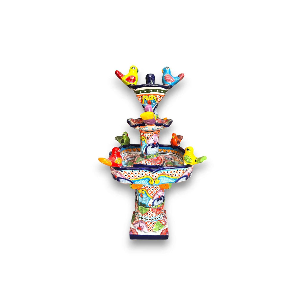 Handmade Talavera Bird Fountain | Outdoor Water Fountain (27” Tall
