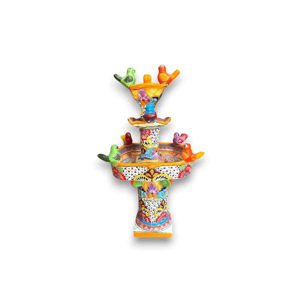 Handmade Talavera Bird Fountain | Outdoor Water Fountain (27” Tall